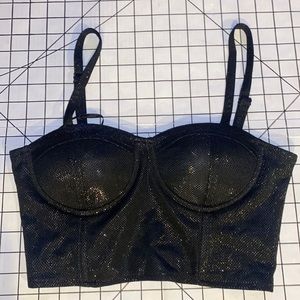 Shiny black crop top zip up. size M, tag still attached.